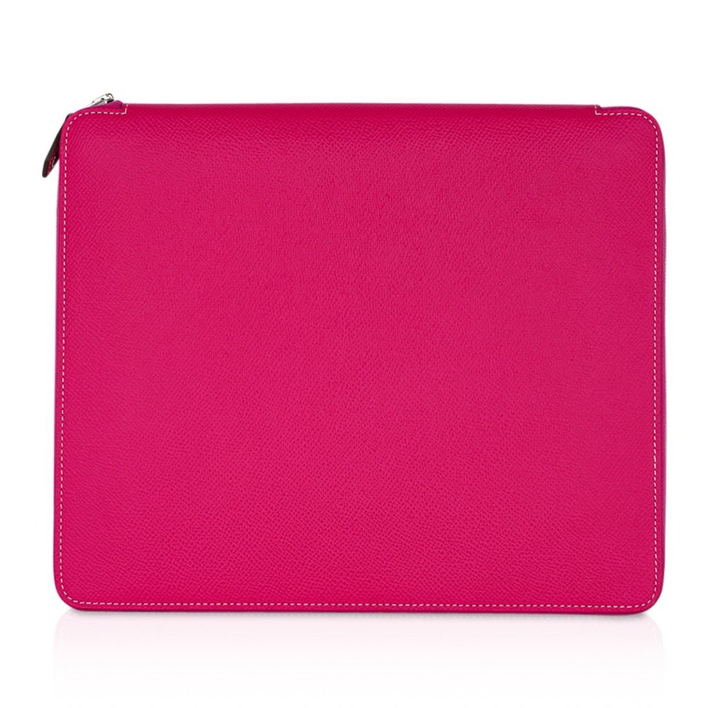 Hermes e-Zip iPad Notebook Cover Rose Tyrien Epsom New